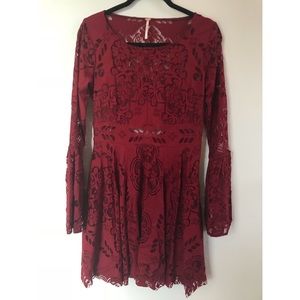 FP Burgundy Lace Dress with Keyhole Back